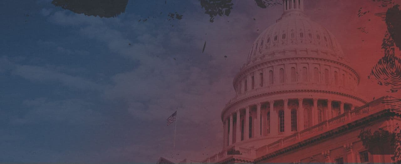 The U.S. Capitol dome overlaid with a red and blue gradient.