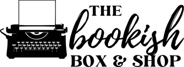 Black-and-white logo showing a typewriter with the words “The Bookish Box & Shop.”